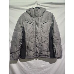 Calvin Klein Performance LARGE Gray Black Duck Down Full Zip Hooded Puffer Jacke